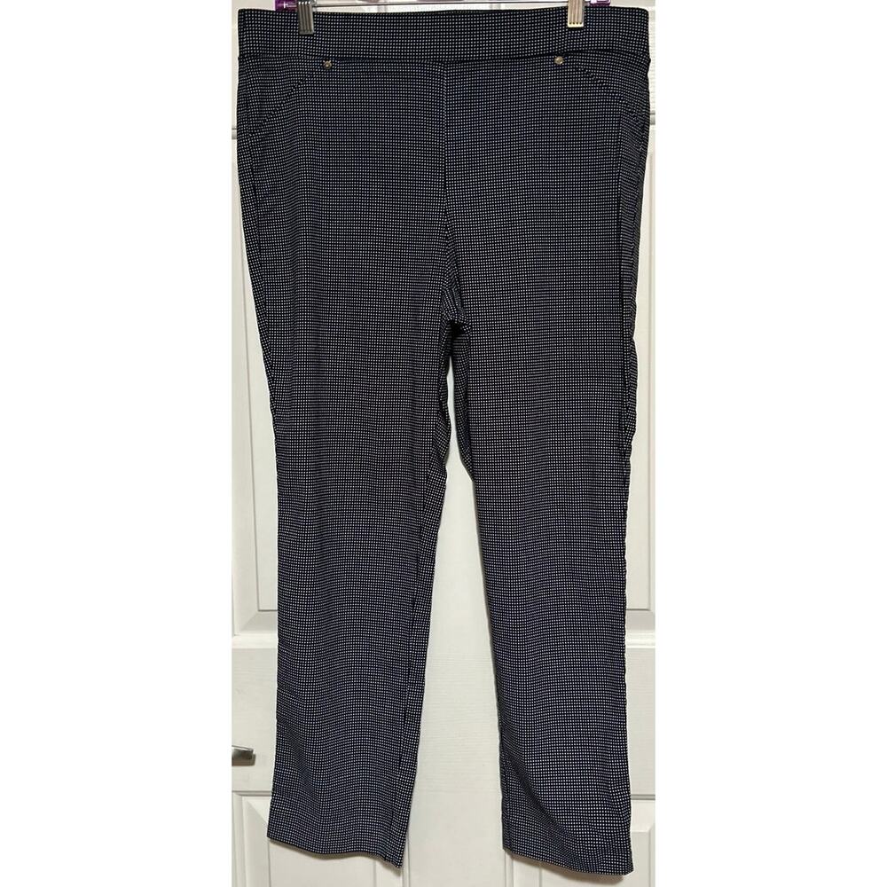 Anne Klein Women's Black White Polka‎ Dot Stretch Pull-On Dress Pants Size 14